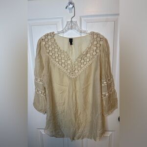 grand & greene Cream Crochet-Trim V-Neck Tunic